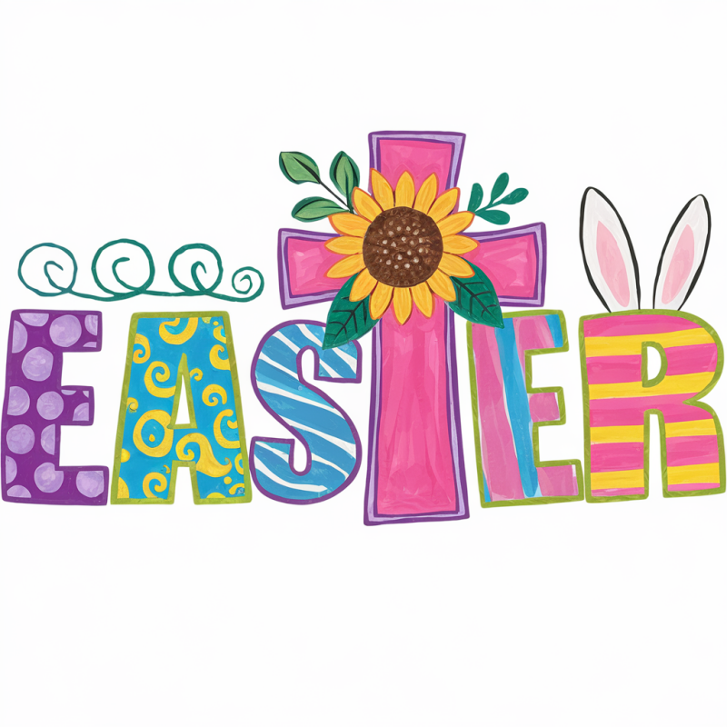Easter Graphic Tee with Floral and Cross Design