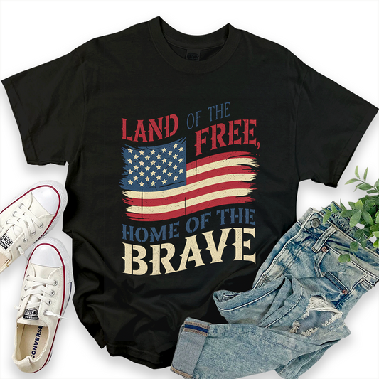 American Flag T-shirt 'Land of the Free, Home of the Brave'
