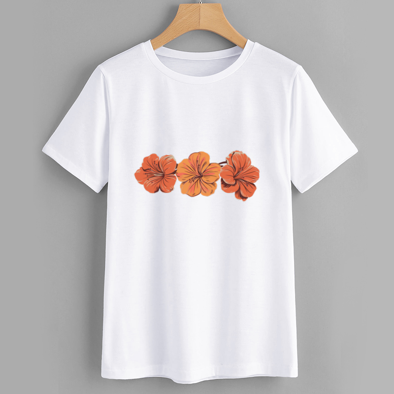 Brand Floral Orange Hibiscus Cotton T-Shirt