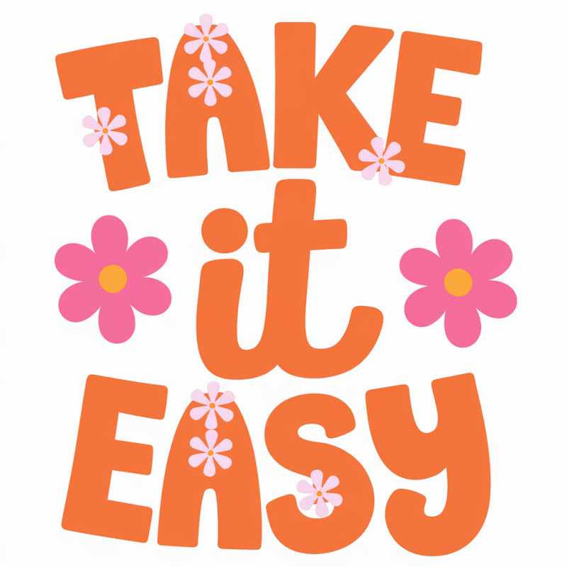 Take It Easy Floral Graphic Tee - Casual White T-Shirt