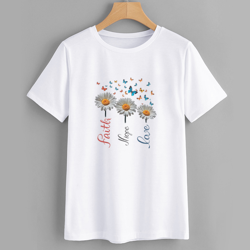 Daisy Faith Hope Love Cotton Graphic T-Shirt