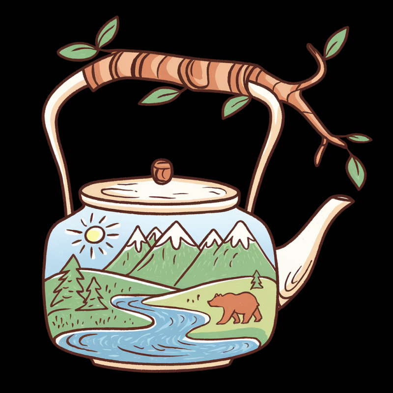 Nature-Inspired Teapot Graphic T-Shirt for Adventurers