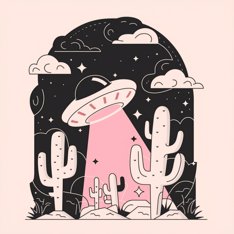 UFO Cactus Graphic T-Shirt - Unique Outer Space Design Tee