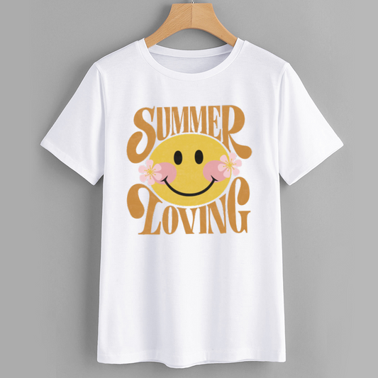 Retro Summer Loving Smiley Face Cotton T-Shirt