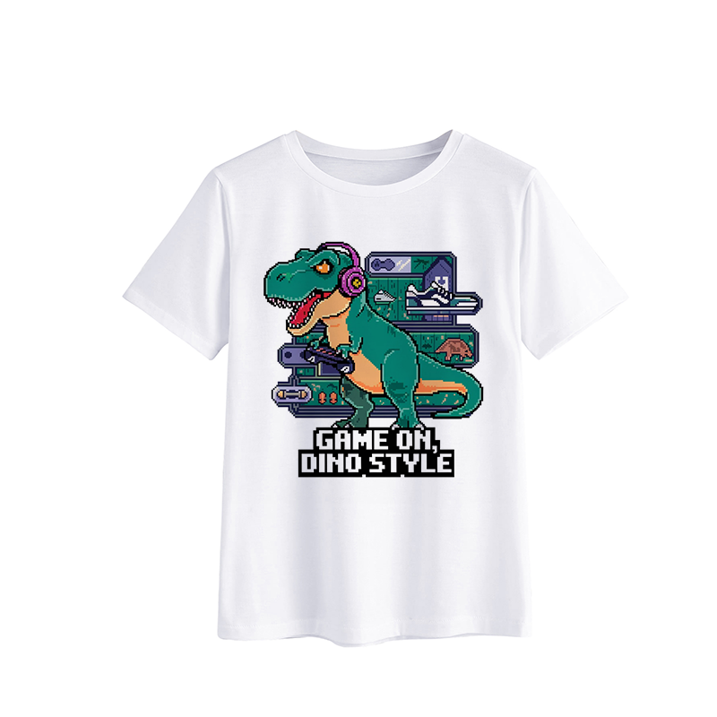 Gaming Dinosaur Graphic T-Shirt - Pixel Art Design