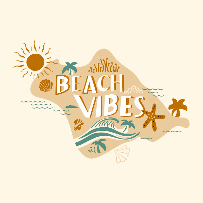 Casual Vacation Pattern Top - 'BEACH VIBES' T-shirt