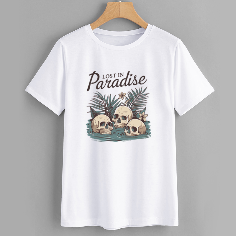 Lost in Paradise Skull Graphic Cotton T-Shirt