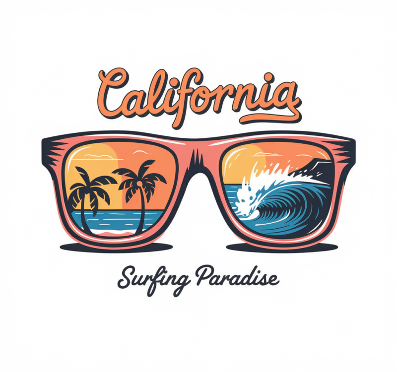 California Surfing Paradise Graphic T-shirt