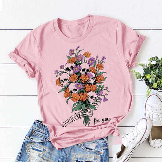 Skull Pattern Top Skull Graphic T-Shirt