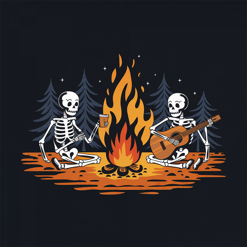 Outdoor Camping Graphic Top Skull T-Shirt