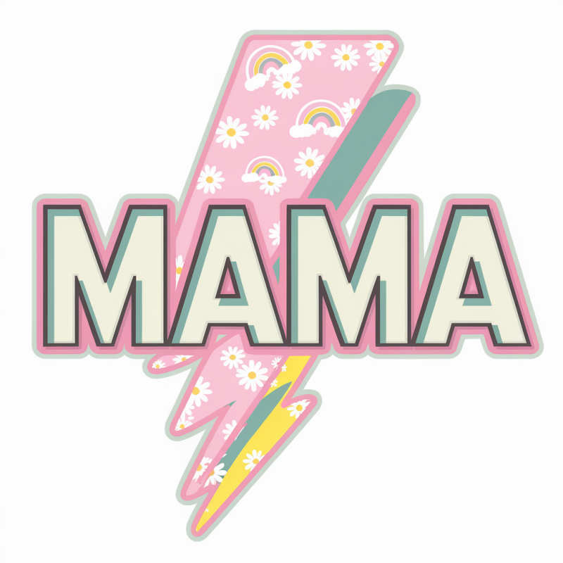 Retro Mama Lightning Bolt Graphic T-Shirt Cotton
