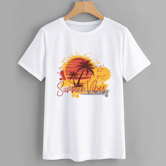 Sunset Palm Summer Vibes Cotton T-Shirt