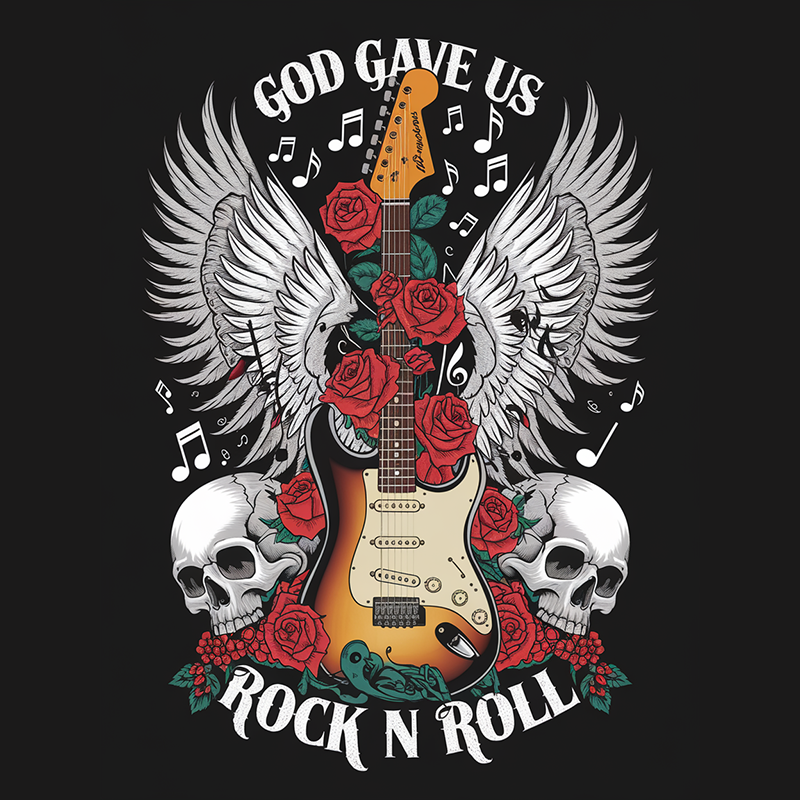 Casual Pattern Nice Top - 'God Gave Us Rock n Roll' T-shirt