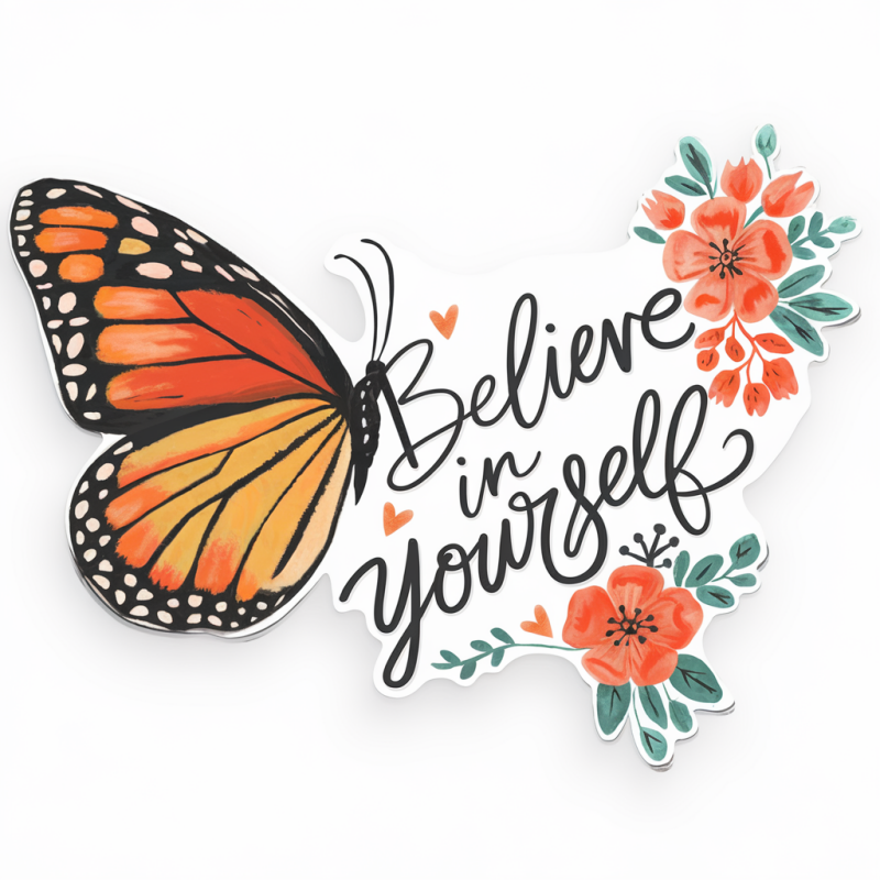 Butterfly Inspirational T-Shirt - Believe in Yourself Floral Tee