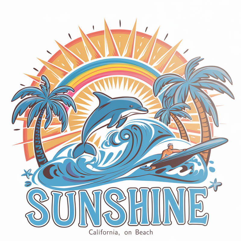 Sunshine Graphic Tee with Dolphin and Wave Design