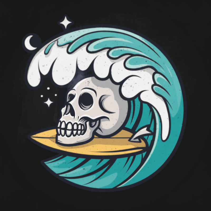 Skull Wave Surfing Graphic T-Shirt
