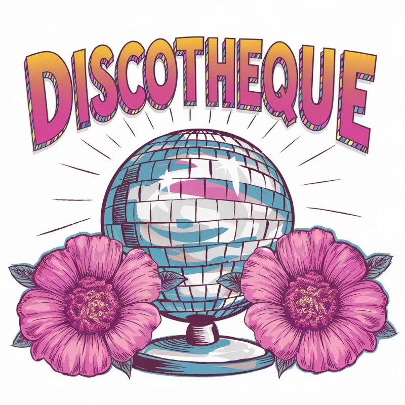 Discotque Retro Graphic T-Shirt with Floral Design