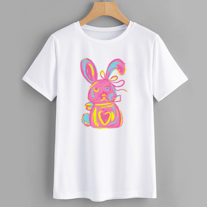 Vivid Bunny Pastel Graphic Cotton T-Shirt