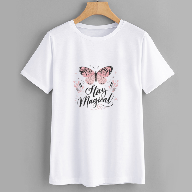 Cotton Stay Magical Butterfly Print T-Shirt