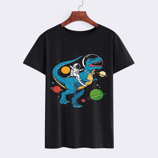 Astronaut Riding Dinosaur Space Graphic T-Shirt