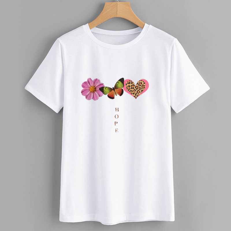 Hope Graphic Cotton T-Shirt – Flower Butterfly Heart