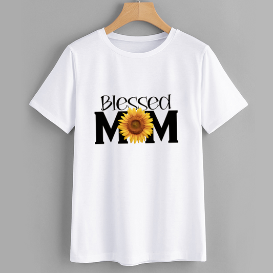 Sunflower Blessed Mom Cotton T-Shirt