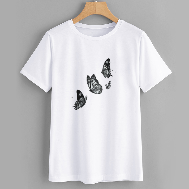 Butterfly Graphic White Cotton T-Shirt