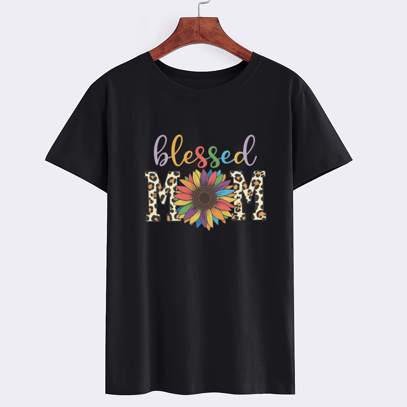 Blessed Mom Leopard Print Floral Graphic T-Shirt