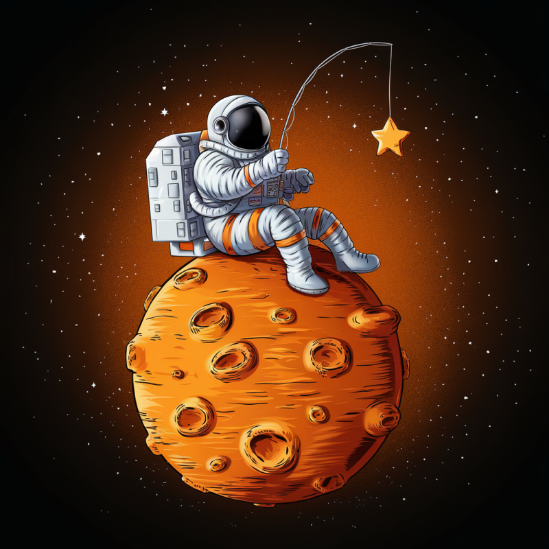 Astronaut Fishing on Moon Graphic T-Shirt