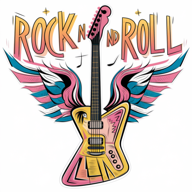 Rock and Roll Graphic T-Shirt with Guitar Design