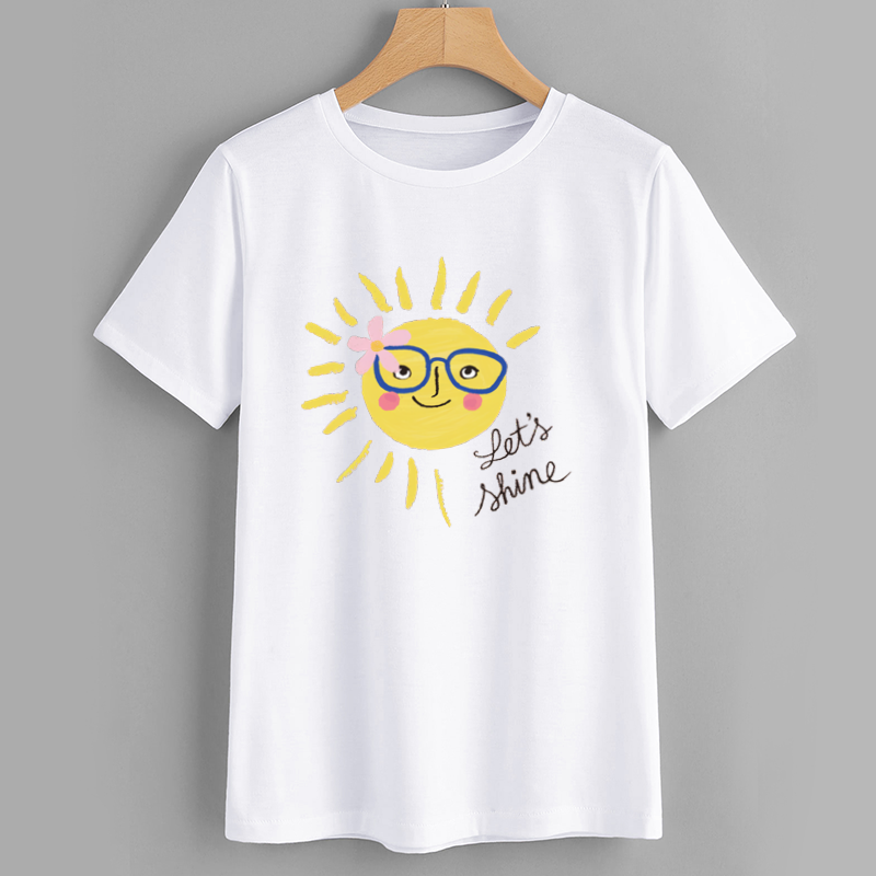 Sunny Face Graphic T-Shirt with Quote