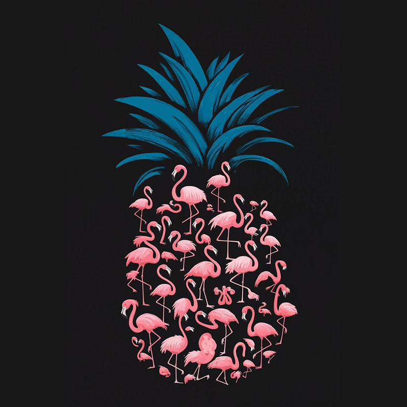 Hawaiian Flamingo and Pineapple Pattern T-Shirt