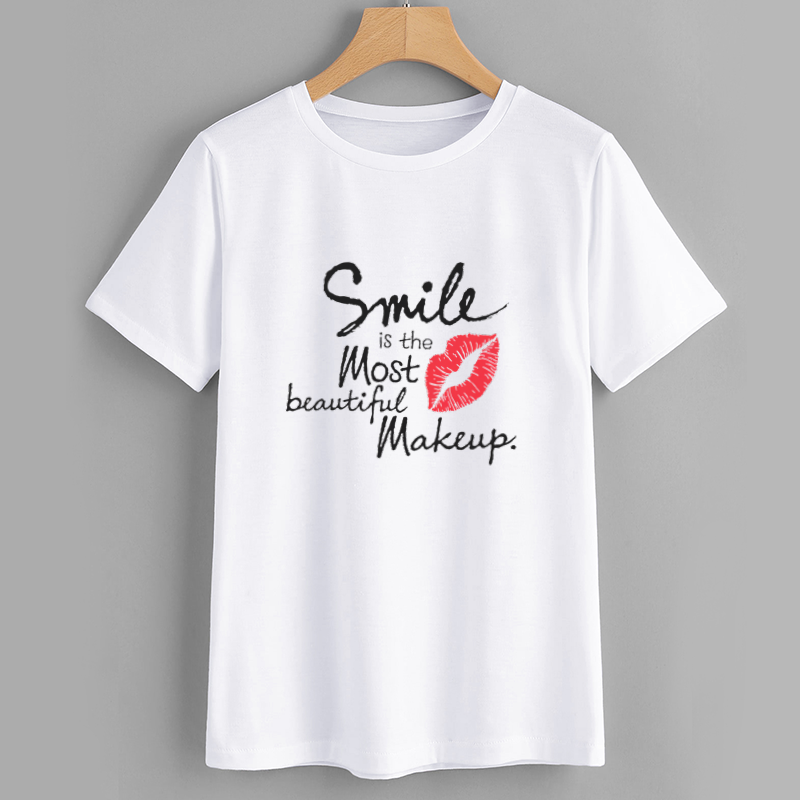 Smile Lip Print Cotton Graphic Tee Shirt