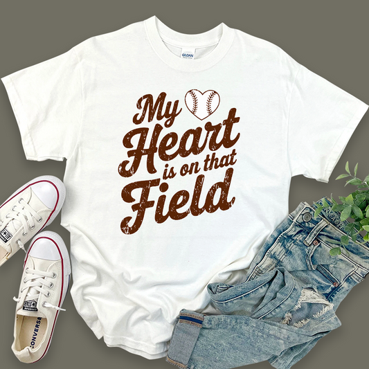 Baseball Sports Casual 'My Heart is on That Field' T-Shirt