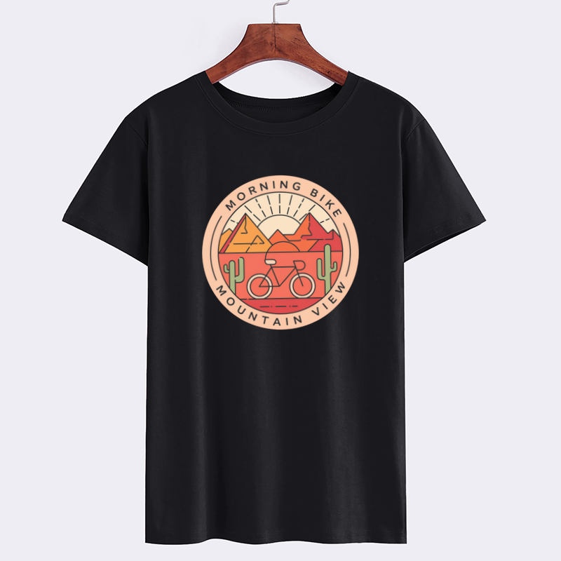 Morning Bike Mountain View Black Cotton T-Shirt
