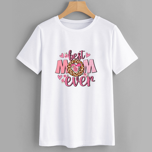 Best Mom Ever Leopard Print Cotton T-shirt