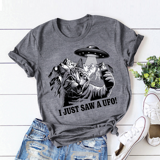 Casual Pattern Top - 'I JUST SAW A UFO' T-shirt