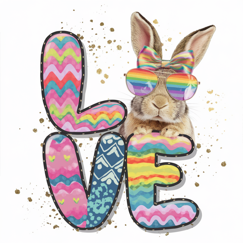 Rainbow Sunglasses Rabbit Love Cotton T-Shirt
