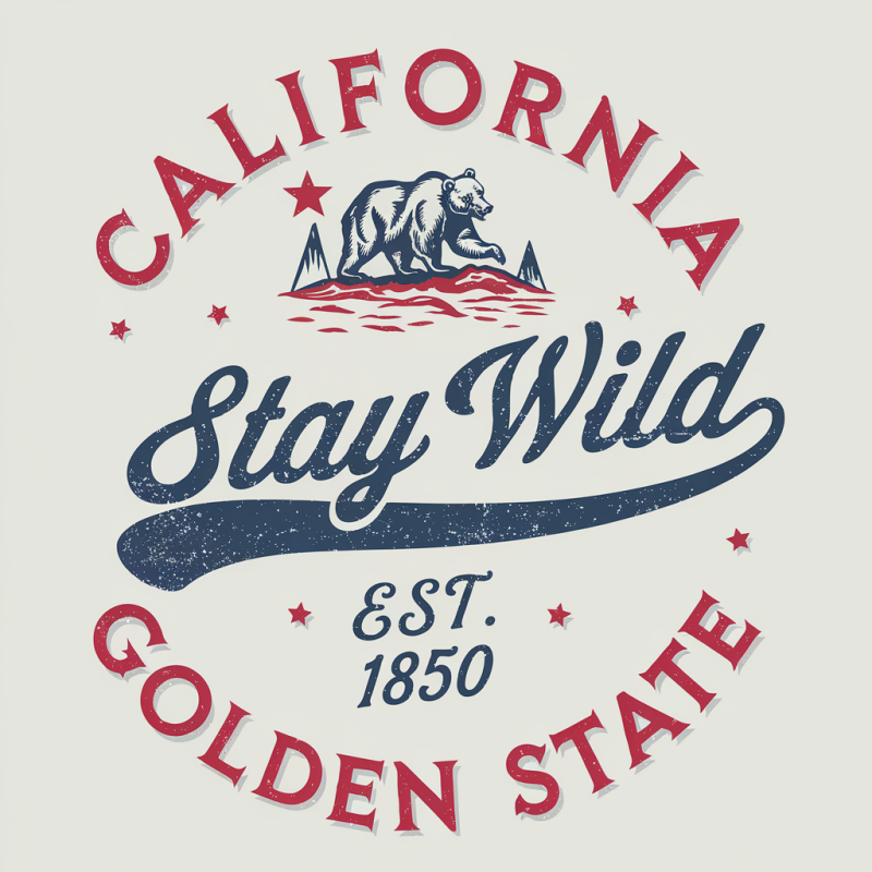 Stay Wild California Bear Graphic Cotton T-Shirt