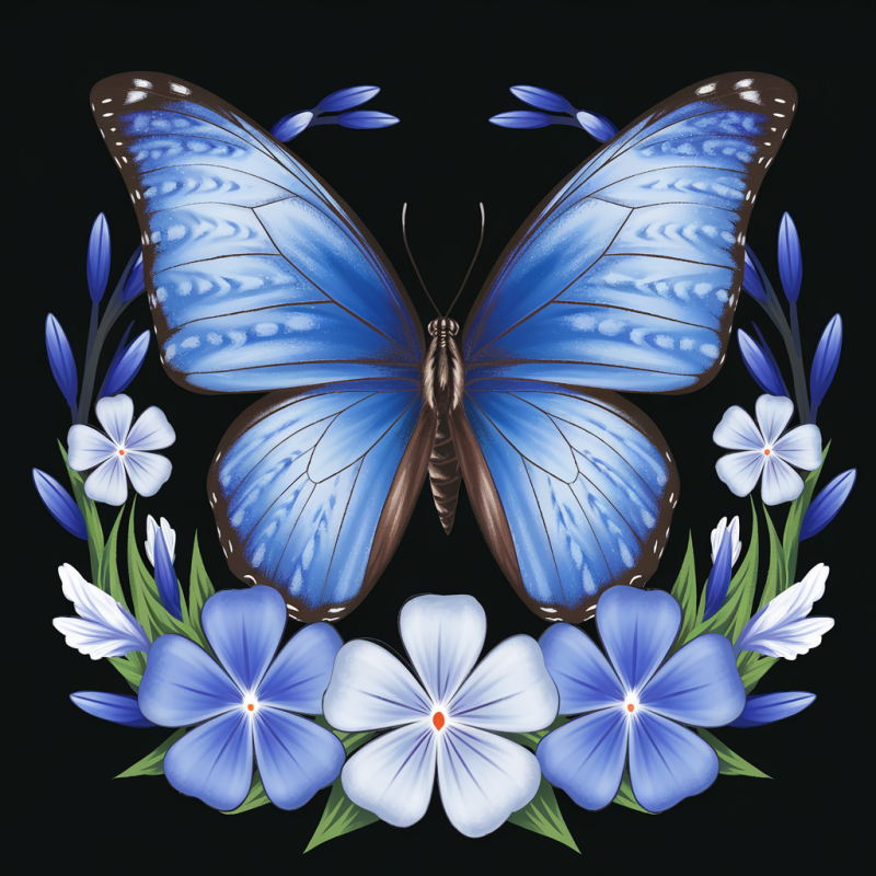 Blue Butterfly Floral Graphic T-Shirt