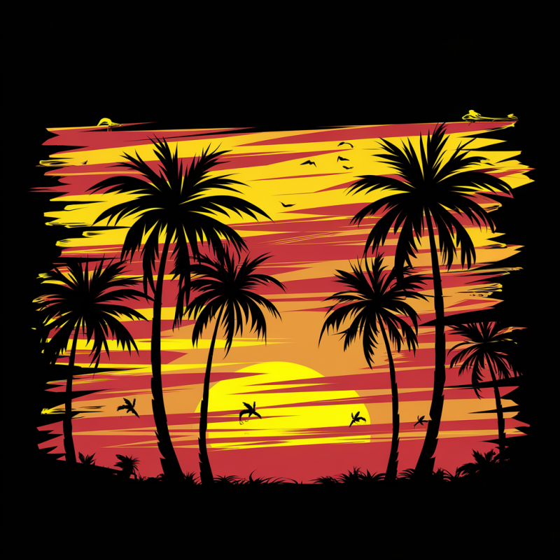 Sunset Palm Cotton T-Shirt Casual