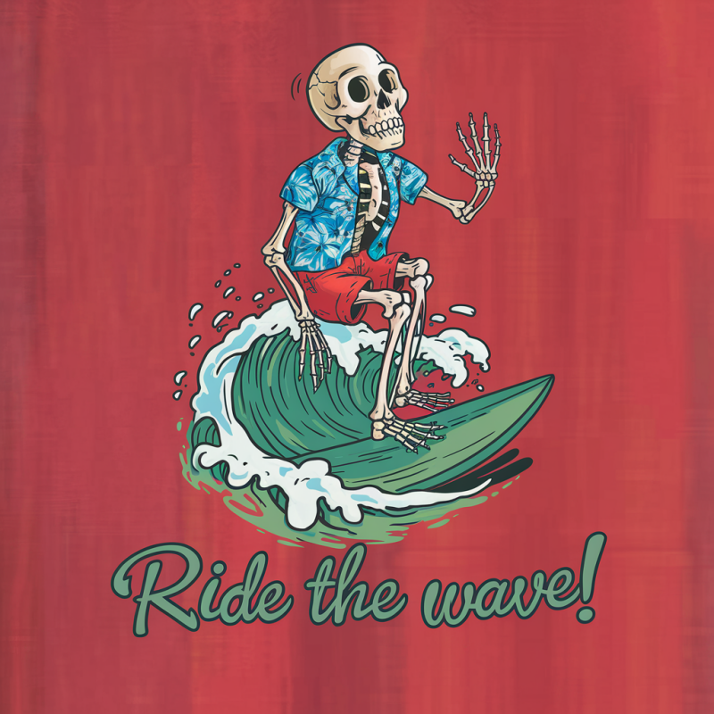 Skeleton Surfing T-Shirt - Ride the Wave Graphic Tee