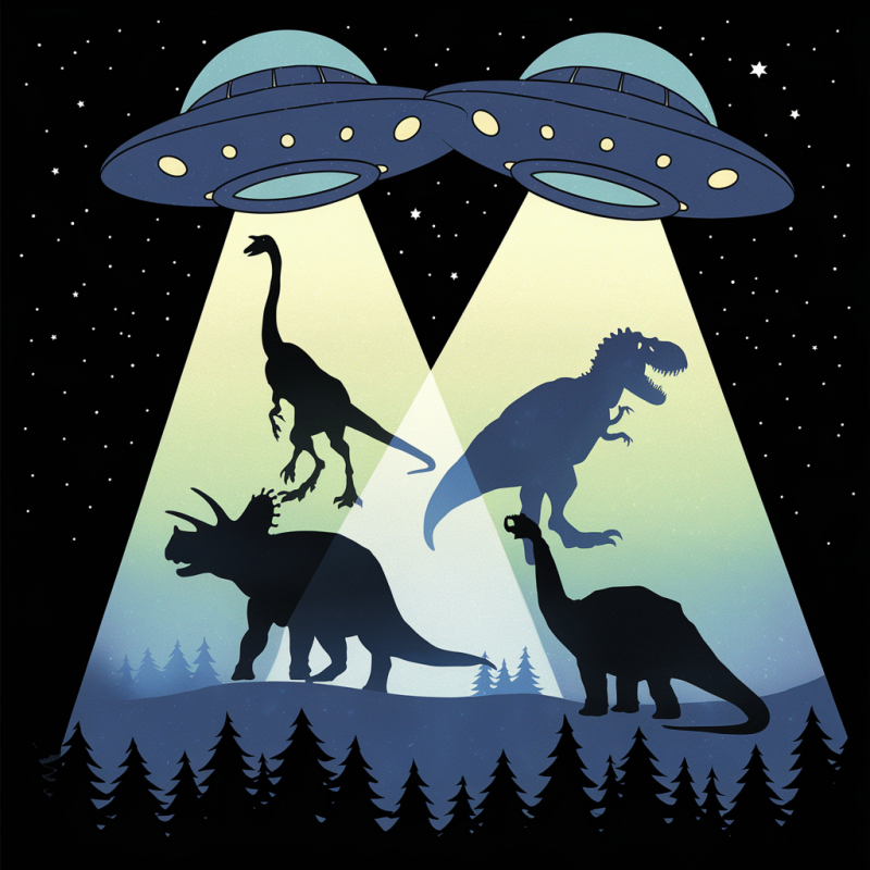 Dinosaur UFO Black Graphic T-Shirt