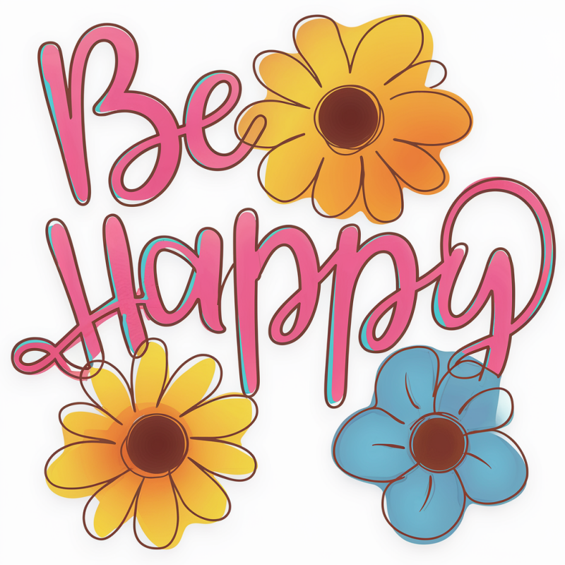 Be Happy Floral Graphic Cotton T-Shirt