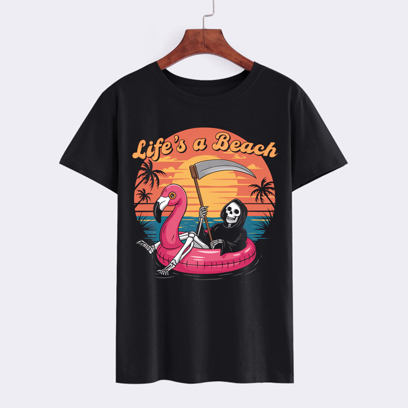 Life's a Beach Skeleton Flamingo T-Shirt