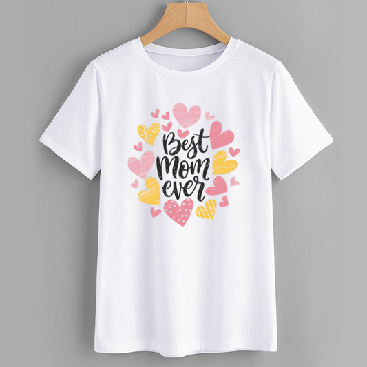 Best Mom Ever Heart Graphic Cotton T-Shirt