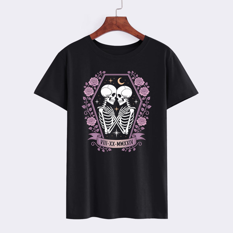 Romantic Skeleton Graphic Tee - Black T-Shirt for Unique Style