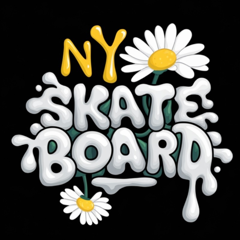 NY Skateboard Graphic T-Shirt with Daisy Print