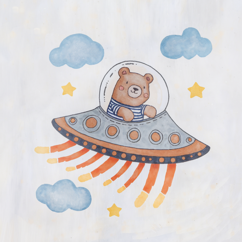 Cute Bear in UFO Graphic T-Shirt