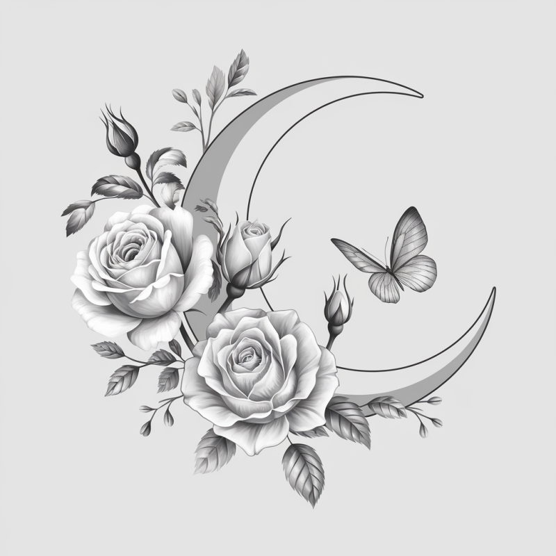 Artistic Floral Rose and Butterfly Graphic T-Shirt